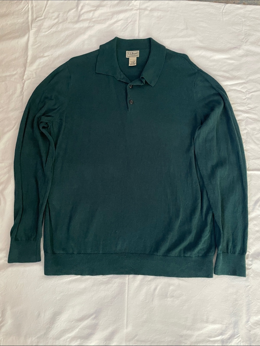 L.L. Bean Men's Green Long-Sleeve Polo Cashmere Sweater